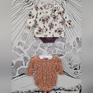 Like New Nicole Miller New York Floral Longsleeve Baby Romper Lot Of 2